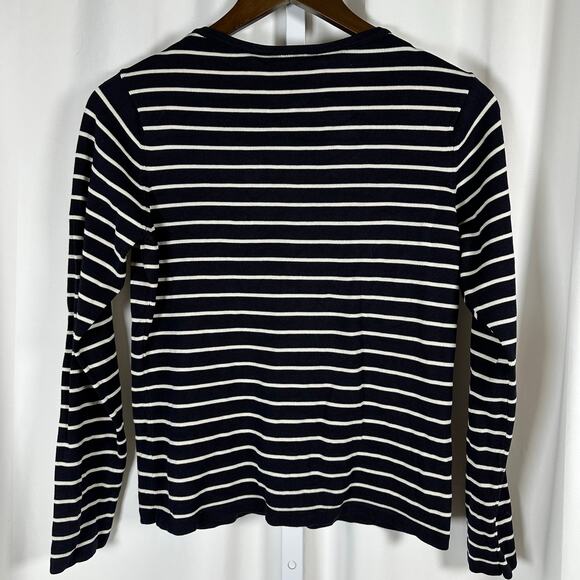 Talbots Navy Cream Striped Silk Long Sleeved Sweater S Petite Classic Preppy - Picture 4 of 6